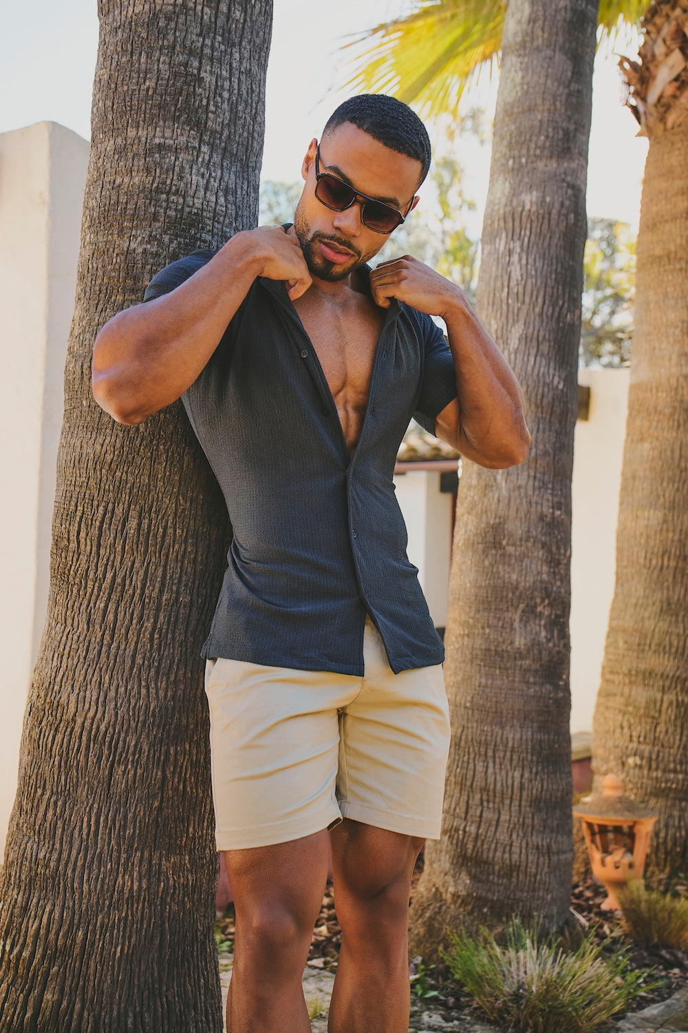 Athletic Fit Stretch Chino Shorts 7" in Stone