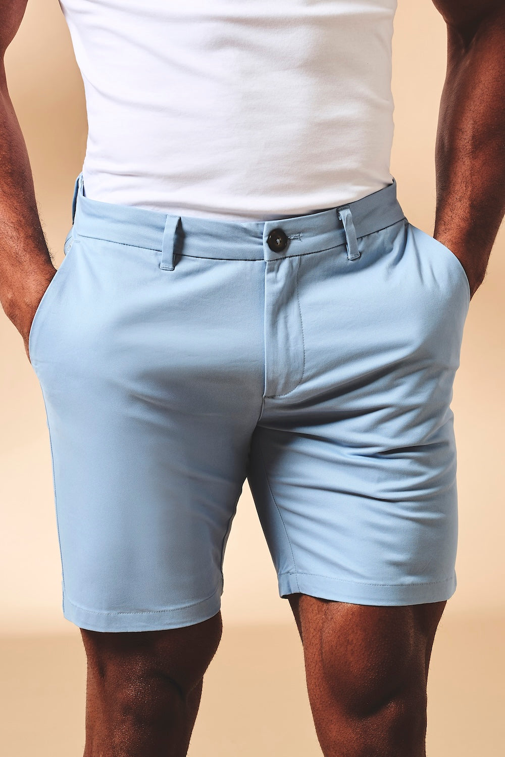 Athletic Fit Stretch Chino Shorts 7" in Light Blue