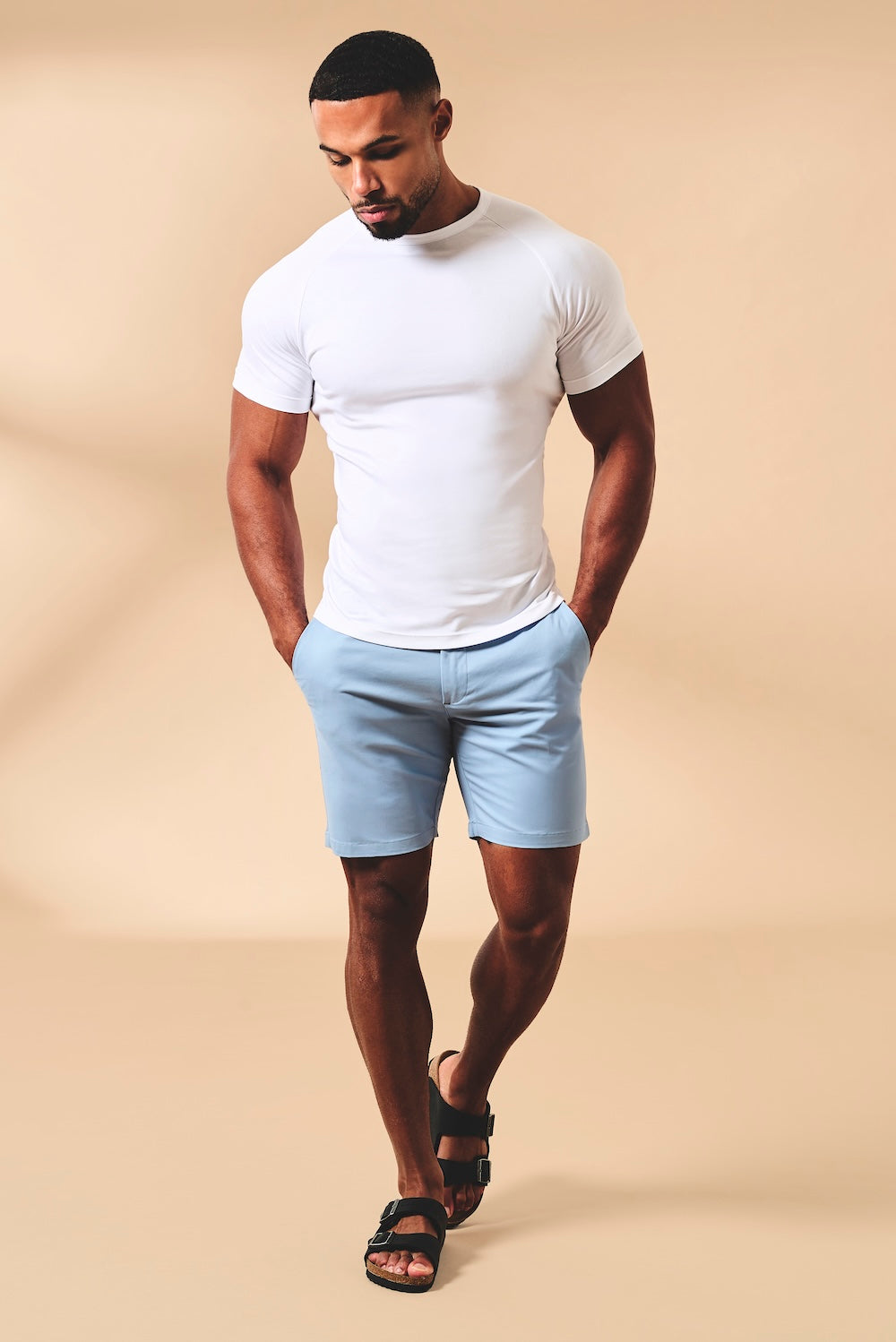 Athletic Fit Stretch Chino Shorts 7" in Light Blue